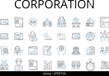 Collezione di icone della linea aziendale. Impresa commerciale, conglomerato, Gruppo aziendale, impresa commerciale, organizzazione di imprese, Inc impresa, comune Illustrazione Vettoriale