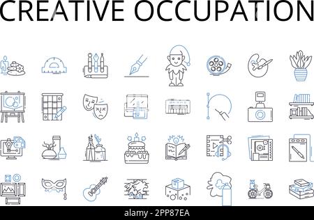 Collezione di icone creative della linea di occupazione. Carriera artistica, professione innovativa, lavoro creativo, lavoro originale, lavoro intraprendente, Ispirato Illustrazione Vettoriale