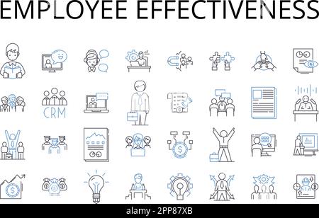 Raccolta di icone delle linee di efficacia dei dipendenti. Produttività dei team, gestione efficiente, capacità della forza lavoro, utilizzo delle risorse, efficacia operativa Illustrazione Vettoriale