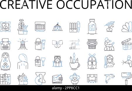 Collezione di icone creative della linea di occupazione. Carriera artistica, professione innovativa, lavoro creativo, lavoro originale, lavoro intraprendente, Ispirato Illustrazione Vettoriale