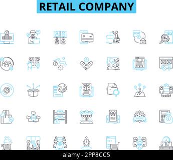 Set di icone lineari per aziende di vendita al dettaglio. Prodotti, Vendite, Negozio, marchio, Promozioni, Segnaletica per clienti, linee di marketing e concept. Sconti,inventario Illustrazione Vettoriale