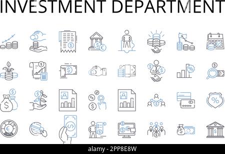 Collezione icone linea reparto investimenti. Team finanziario, unità Wealth, Gruppo capitale, Divisione Fondi, reparto Asset, La mia squadra, ufficio Portfolio Illustrazione Vettoriale