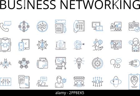 Raccolta di icone della linea di rete aziendale. Relazioni professionali, Relazioni commerciali, alleanze economiche, comunicazione aziendale, imprenditorialità Illustrazione Vettoriale