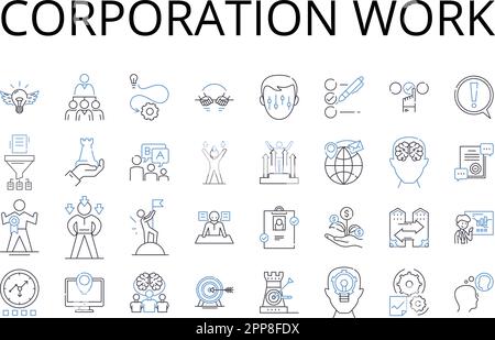 Collezione di icone della linea di lavoro dell'azienda. Lavoro d'impresa, lavoro d'impresa, lavoro d'organizzazione, carriera d'associazione, attività dell'agenzia, Funzione solida Illustrazione Vettoriale