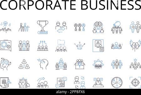 Collezione di icone della linea aziendale. Amministrazione governativa, istituzione professionale, industria finanziaria, impresa imprenditoriale Illustrazione Vettoriale