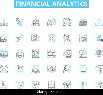 Set di icone lineari per l'analisi finanziaria. Fatturato, redditività, previsione, budget, ottimizzazione, Analisi, vettore della linea di rischio e segnali concettuali Illustrazione Vettoriale