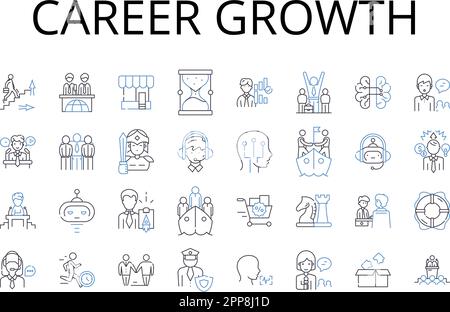 Linea di crescita della carriera icone raccolta. Sviluppo professionale, successo personale, avanzamento del lavoro, avanzamento dell'occupazione, evoluzione del lavoro, Professionale Illustrazione Vettoriale