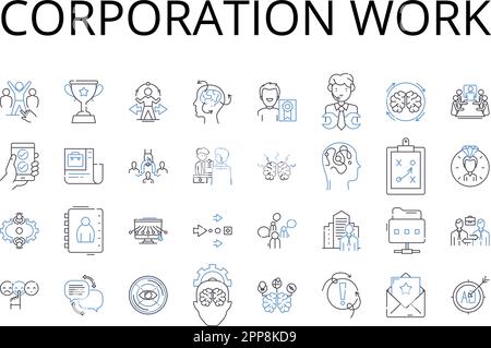 Collezione di icone della linea di lavoro dell'azienda. Lavoro d'impresa, lavoro d'impresa, lavoro d'organizzazione, carriera d'associazione, attività dell'agenzia, Funzione solida Illustrazione Vettoriale