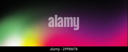 Sfumatura di colore brillante su sfondo grigio nero, banner astratto con colori arcobaleno, effetto texture rumore scuro Foto Stock