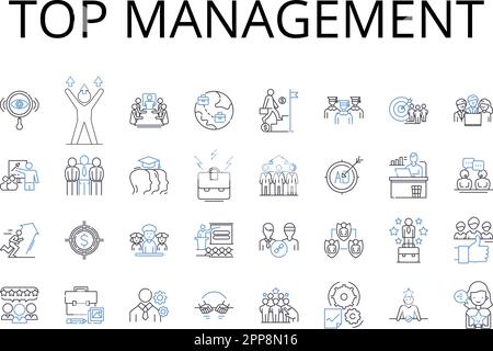 Collezione di icone top management line. Dirigenti senior, gerarchia superiore, comitato esecutivo, leadership esecutiva, alto comando, C-suite, pensione Illustrazione Vettoriale