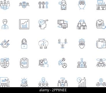 Linee di alleanze commerciali collezione icone. Partnership, collaborazione, sinergia, joint venture, cooperazione, Fusioni, acquisizioni vettoriali e lineari Illustrazione Vettoriale