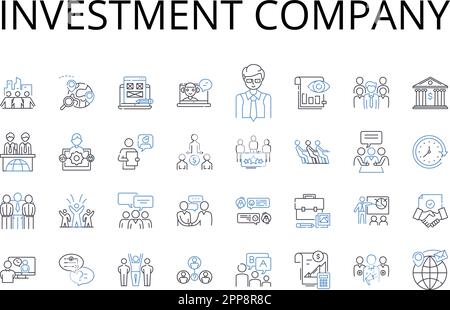 Collezione icone linea società di investimento. Società di broker, capitale di rischio, istituzione fiscale, fondo di investimento, impresa di Mutary, Finanziario Illustrazione Vettoriale