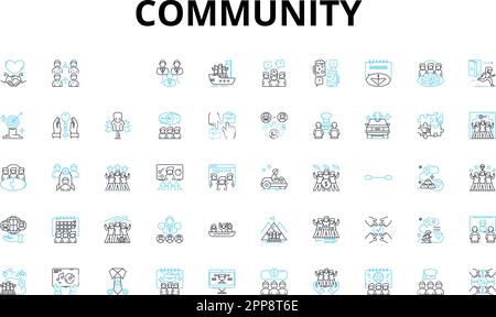 Set di icone lineari della community. Inclusione, diversità, supporto, connessione, collaborazione, Appartenenza, simboli vettoriali di impegno e segni di concetto di linea Illustrazione Vettoriale