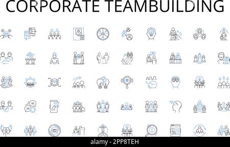 Collezione di icone della linea di teambubuilding aziendale. Assistenza, guida, supporto, automazione, efficienza, Razionalizzazione, ottimizzazione vettoriale e lineare Illustrazione Vettoriale