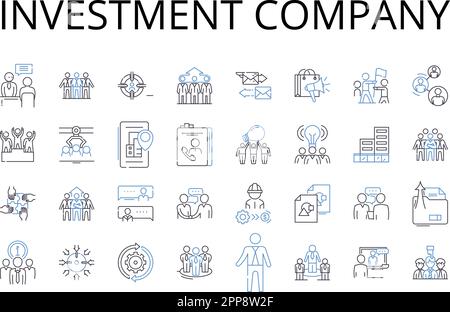 Collezione icone linea società di investimento. Società di broker, capitale di rischio, istituzione fiscale, fondo di investimento, impresa di Mutary, Finanziario Illustrazione Vettoriale