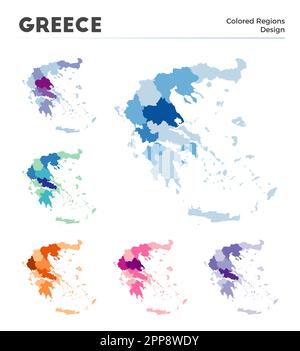 Raccolta di mappe per la Grecia. Confini della Grecia per la vostra infografica. Regioni di paese colorate. Illustrazione vettoriale. Illustrazione Vettoriale