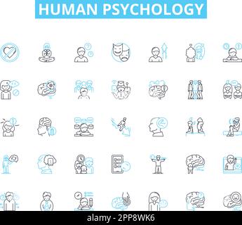 Psicologia umana icone lineari set. Mindset, emozione, comportamento, percezione, empatia, Autostima, vettore di linea di motivazione e segnali di concetto. Personalità Illustrazione Vettoriale