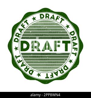 Bozza badge. Francobollo tondo grunge con trama in tema di colore verde Donegal. Sigillo geometrico stile vintage con strisce sfumate. Illustrazione Vettoriale