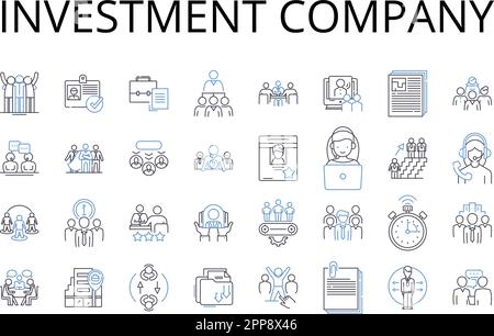 Collezione icone linea società di investimento. Società di broker, capitale di rischio, istituzione fiscale, fondo di investimento, impresa di Mutary, Finanziario Illustrazione Vettoriale