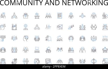 Raccolta di icone della linea di rete e della comunità. Auto, bici, treno, aereo, autobus, Camion, moto vettoriale e illustrazione lineare. Scooter, bicicletta Illustrazione Vettoriale