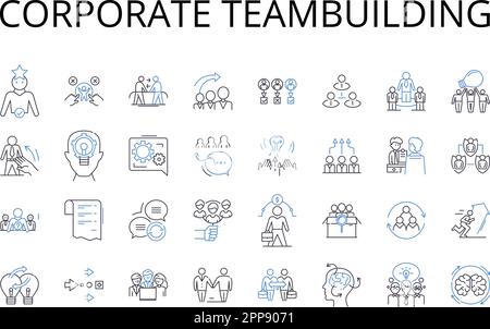 Collezione di icone della linea di teambubuilding aziendale. Pianificazione strategica, coaching esecutivo, sviluppo manageriale, formazione alla leadership, Professional Illustrazione Vettoriale