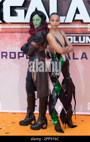 Zoe Saldana partecipa all'evento di gala europeo dei Guardiani della Galassia di Marvel Studios. Vol 3 a Disneyland Parigi a Marne-la-Vallee, Francia il 23 aprile 2023. Foto di Aurore Marechal/ABACAPRESS.COM Foto Stock