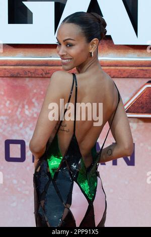 Zoe Saldana partecipa all'evento di gala europeo dei Guardiani della Galassia di Marvel Studios. Vol 3 a Disneyland Parigi a Marne-la-Vallee, Francia il 23 aprile 2023. Foto di Aurore Marechal/ABACAPRESS.COM Foto Stock