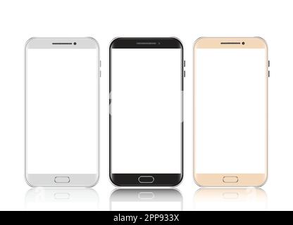 Gli smartphone, nero bianco e oro. Smartphone isolato. Illustrazione Vettoriale. Illustrazione Vettoriale