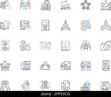 Raccolta di icone della linea del framework aziendale. Strategia, Governance, struttura, Azionisti, conformità, Responsabilità, trasparenza vettore e lineare Illustrazione Vettoriale