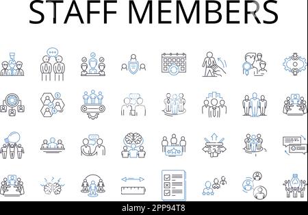 Raccolta di icone della linea dei membri dello staff. Personale della facoltà, team dell'equipaggio, membri della banda, lavoratori dell'azienda, personale dell'ufficio, Personale di supporto, vettore del personale docente e. Illustrazione Vettoriale