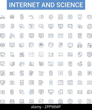 Internet e la scienza delineano la collezione di icone. internet, scienza, tecnologia, innovazione, ricerca, sviluppo, set di illustrazioni vettoriali per computer Illustrazione Vettoriale