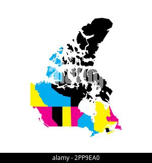 Canada carta politica delle divisioni amministrative - province e territori. Mappa vettoriale vuota in colori CMYK. Illustrazione Vettoriale