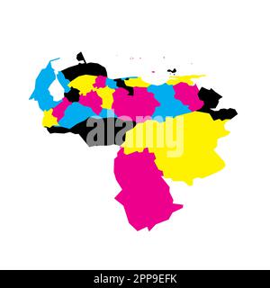 Venezuela mappa politica delle divisioni amministrative - stati, distretto della capitale e dipendenze federali. Mappa vettoriale vuota in colori CMYK. Illustrazione Vettoriale