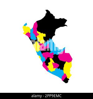 Perù mappa politica delle divisioni amministrative - dipartimenti. Mappa vettoriale vuota in colori CMYK. Illustrazione Vettoriale