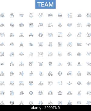 Raccolta di icone di contorno del team. Equipaggio, unità, squadra, Gruppo, collettivo, Club, Set di illustrazioni vettoriali Alliance. Alliance, Cohort, Federation Line Signs Illustrazione Vettoriale