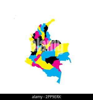 Colombia mappa politica delle divisioni amministrative - dipartimenti e distretto della capitale. Mappa vettoriale vuota in colori CMYK. Illustrazione Vettoriale