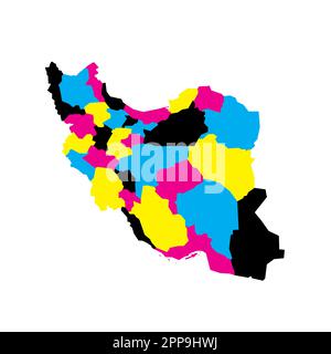 Iran mappa politica delle divisioni amministrative - province. Mappa vettoriale vuota in colori CMYK. Illustrazione Vettoriale