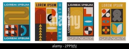 Poster bauhaus astratti. Elementi geometrici moderni in stile retrò alla moda. Memphis design Illustrazione Vettoriale