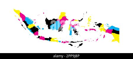 Indonesia carta politica delle divisioni amministrative - province e regioni speciali. Mappa vettoriale vuota in colori CMYK. Illustrazione Vettoriale