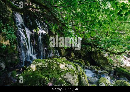 Cascate del fiume Cholet nelle Alpi francesi, vicino a Pont en Royans nella catena montuosa del Vercors Foto Stock