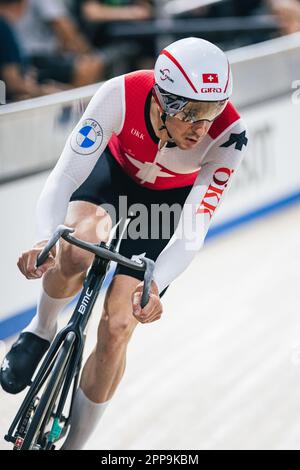 Milton, Canada. 22nd Apr, 2023. Foto di Alex Whitehead/SWpix.com - 22/04/2023 - Ciclismo - Tissot UCI Track Nations Cup, Round 3: Milton - Mattamy National Cycling Centre, Ontario, Canada - Men's Omnium - Claudio Imhof of Switzerland Credit: SWpix/Alamy Live News Foto Stock