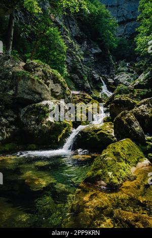 Cascate del fiume Cholet nelle Alpi francesi, vicino a Pont en Royans nella catena montuosa del Vercors Foto Stock