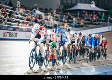 Milton, Canada. 22nd Apr, 2023. Foto di Alex Whitehead/SWpix.com - 22/04/2023 - Ciclismo - Tissot UCI Track Nations Cup, Round 3: Milton - Mattamy National Cycling Centre, Ontario, Canada - Men's Omnium - Claudio Imhof of Switzerland Credit: SWpix/Alamy Live News Foto Stock