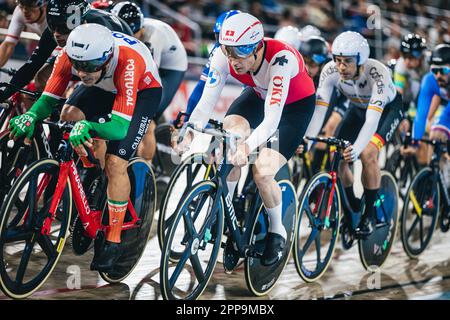 Milton, Canada. 22nd Apr, 2023. Foto di Alex Whitehead/SWpix.com - 22/04/2023 - Ciclismo - Tissot UCI Track Nations Cup, Round 3: Milton - Mattamy National Cycling Centre, Ontario, Canada - Men's Omnium - Claudio Imhof of Switzerland Credit: SWpix/Alamy Live News Foto Stock