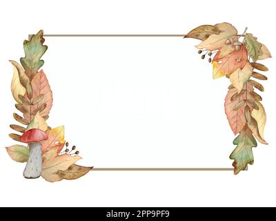 Set autunnale vettore acquerello. Decorazioni con foglie di bosco e funghi. Illustrazione Vettoriale