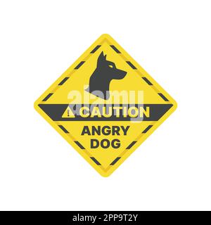 Attenzione segno vettore giallo cane. Avvertenza e cautela arrabbiato guardia cane etichetta. Illustrazione Vettoriale