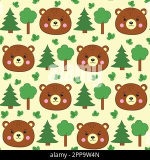 Modello senza cuciture con orsi e alberi. Illustrazione Vettoriale