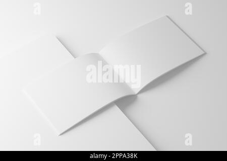 Brochure bifold a sella orizzontale A4 White Blank 3D Mockup di rendering Foto Stock