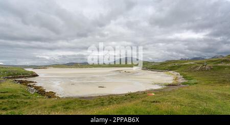 Cappadale Sands Panorama a Carnish, Uig, Lewis, Isola di Lewis, Ebridi, Ebridi esterne, Western Isles, Scozia, Regno Unito, Gran Bretagna Foto Stock