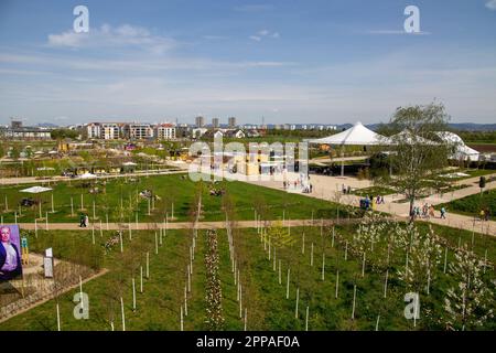 BUGA (esposizione orticola federale) Mannheim 2023: Vista sul Parco Spinelli Foto Stock